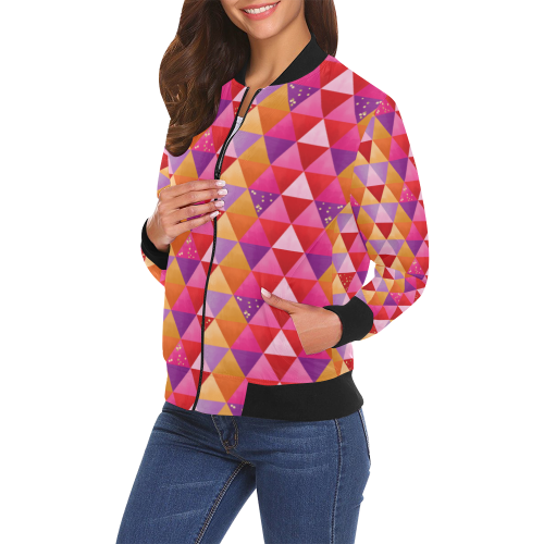Triangle Pattern - Red Purple Pink Orange Yellow All Over Print Bomber Jacket for Women (Model H19)