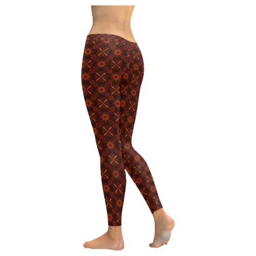 Brown Geometric Pattern Women's Low Rise Leggings (Invisible Stitch) (Model L05)