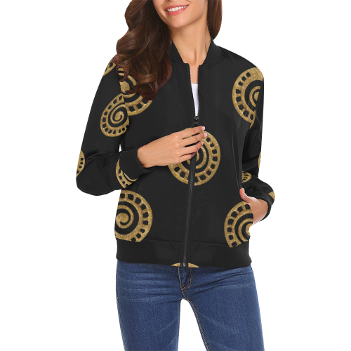 design jacket - gold, black elements All Over Print Bomber Jacket for Women (Model H19)