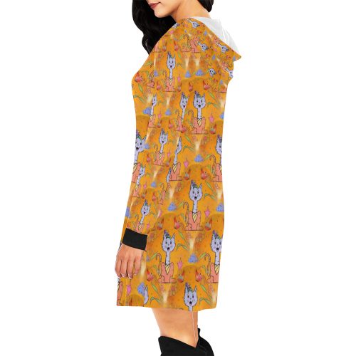 Cat Popart Fun by Nico Bielow All Over Print Hoodie Mini Dress (Model H27)