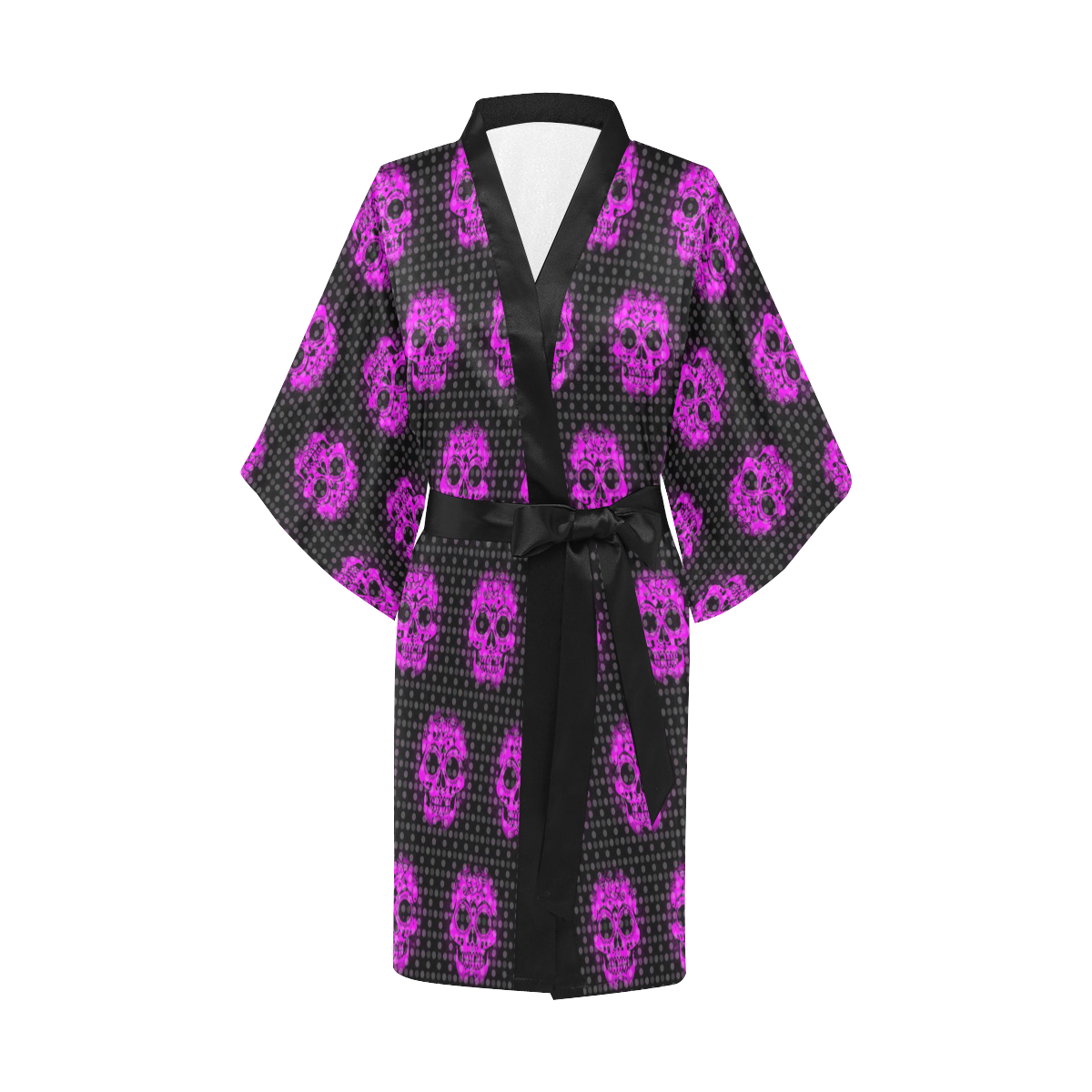 skulls and dotts, pink by JamColors Kimono Robe