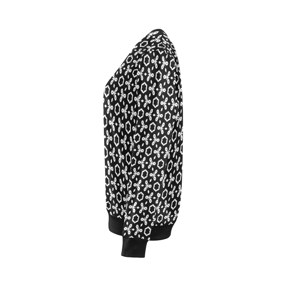 geometric pattern black and white All Over Print Crewneck Sweatshirt for Women (Model H18)