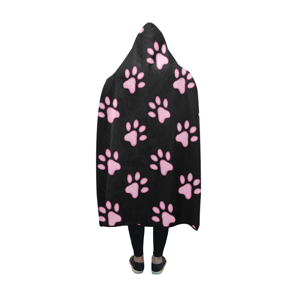 Pink Paw Prints Hooded Blanket 60''x50''
