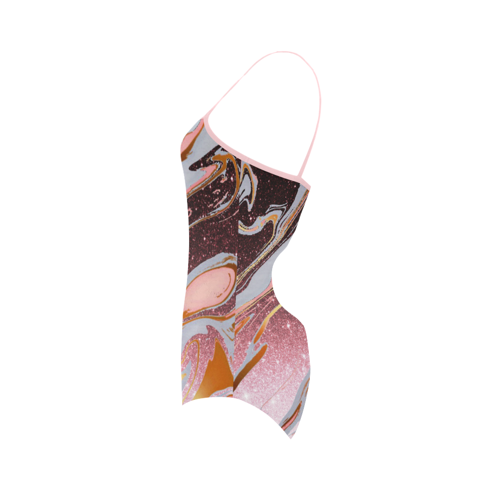 rose gold Glitter gradient marble Strap Swimsuit ( Model S05)