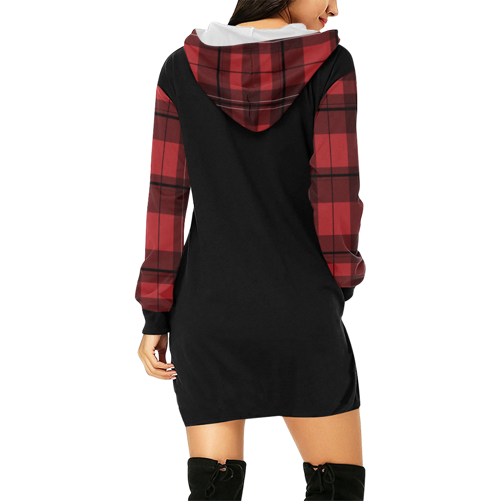 Escape the Norm in Red Plaid All Over Print Hoodie Mini Dress (Model H27)