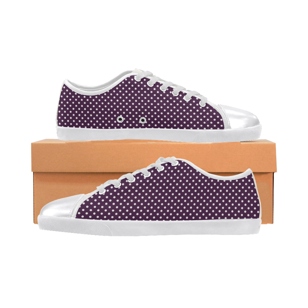 Burgundy polka dots Canvas Shoes for Women/Large Size (Model 016)