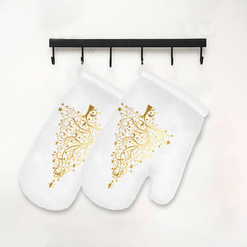 Golden Christmas Tree Oven Mitt (Two Pieces)