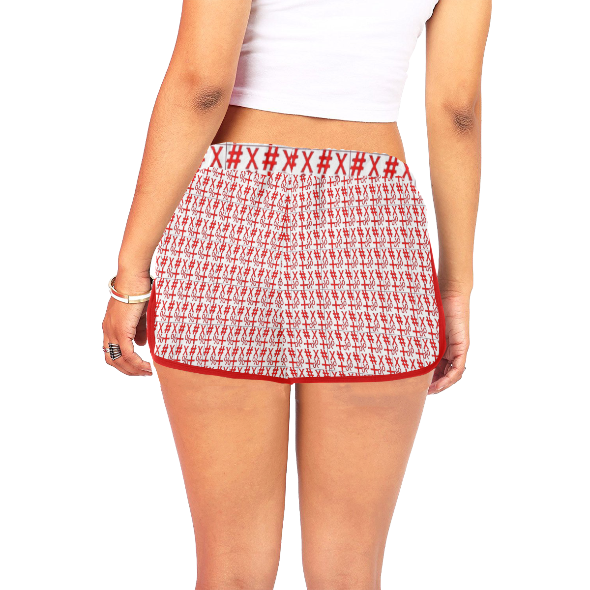 NUMBERS Collection Symbols Red/White Women's All Over Print Relaxed Shorts (Model L19)