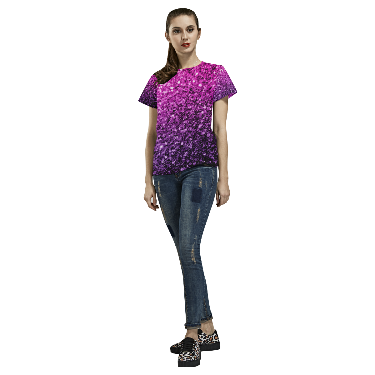 Beautiful Purple Pink Ombre glitter sparkles All Over Print T-Shirt for Women (USA Size) (Model T40)