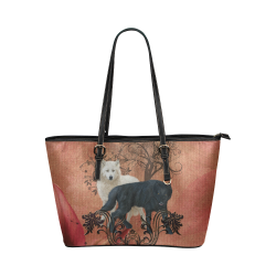 Awesome black and white wolf Leather Tote Bag/Small (Model 1651)