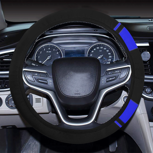 Race Car Stripes Black  and Blue Steering Wheel Cover with Elastic Edge