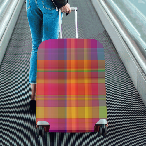 modern plaid, hot colors Luggage Cover/Large 26"-28"