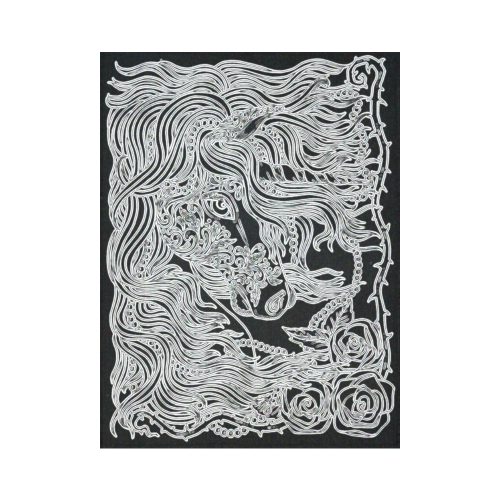 Black And White Blacklight Unicorn Fantasy Art Cotton Linen Wall Tapestry 60"x 80"