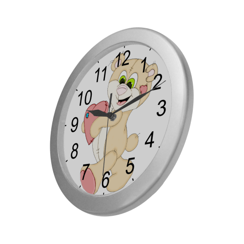 Patchwork Heart Teddy Silver Color Wall Clock