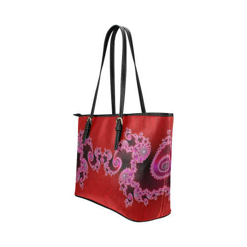 Red Pink Mauve Hearts and Lace Fractal Abstract 2 Leather Tote Bag/Small (Model 1651)