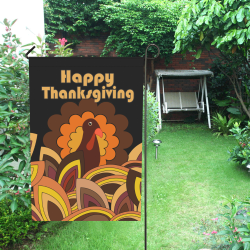 Retro Turkey Happy Thanksgiving on Black Garden Flag 28''x40'' （Without Flagpole）