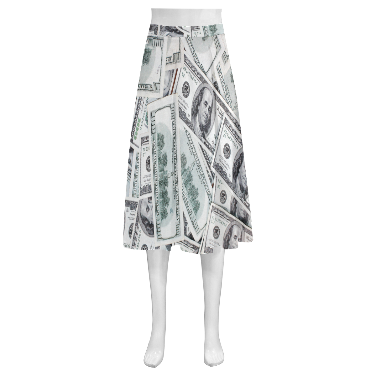 Cash Money / Hundred Dollar Bills Mnemosyne Women's Crepe Skirt (Model D16)