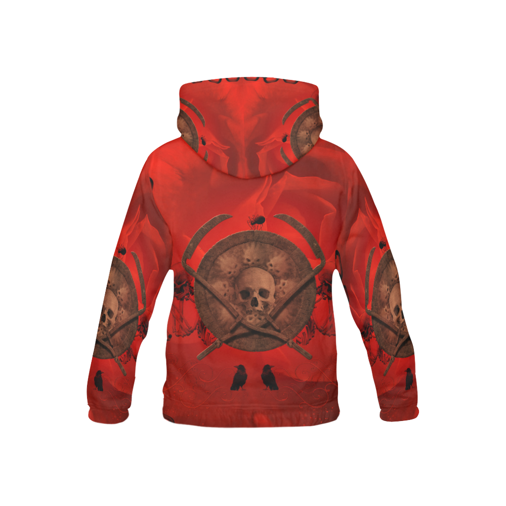 Skulls on red vintage background All Over Print Hoodie for Kid (USA Size) (Model H13)
