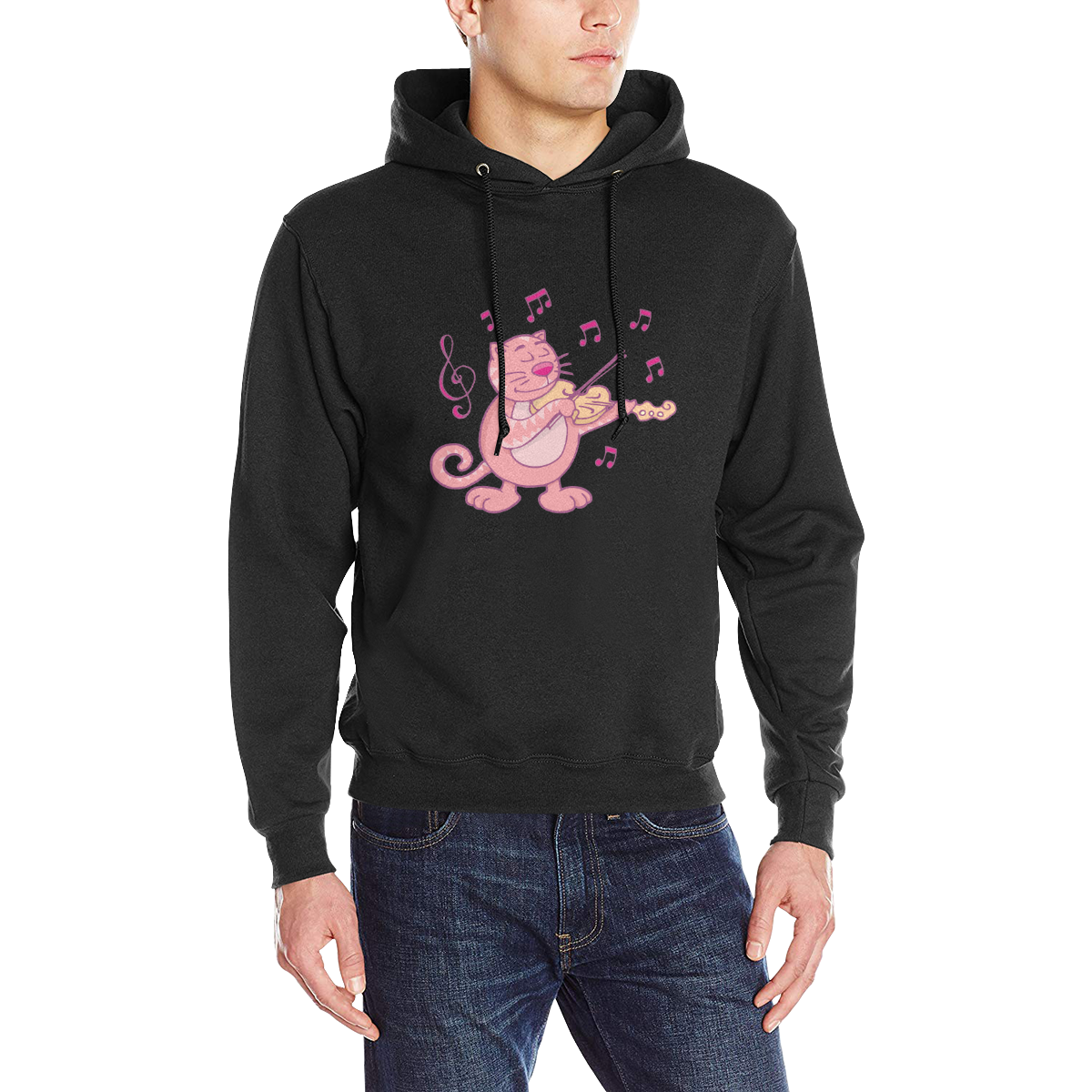 Cat with Violin Men's Classic Hoodie (Model H17)