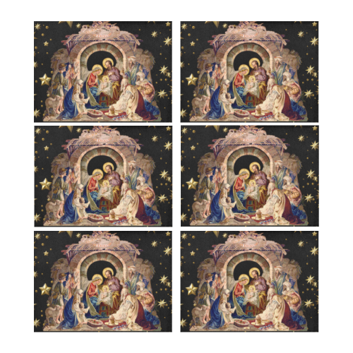 Nativity Place Mats Set of 4 Black Placemat 14’’ x 19’’ (Six Pieces)
