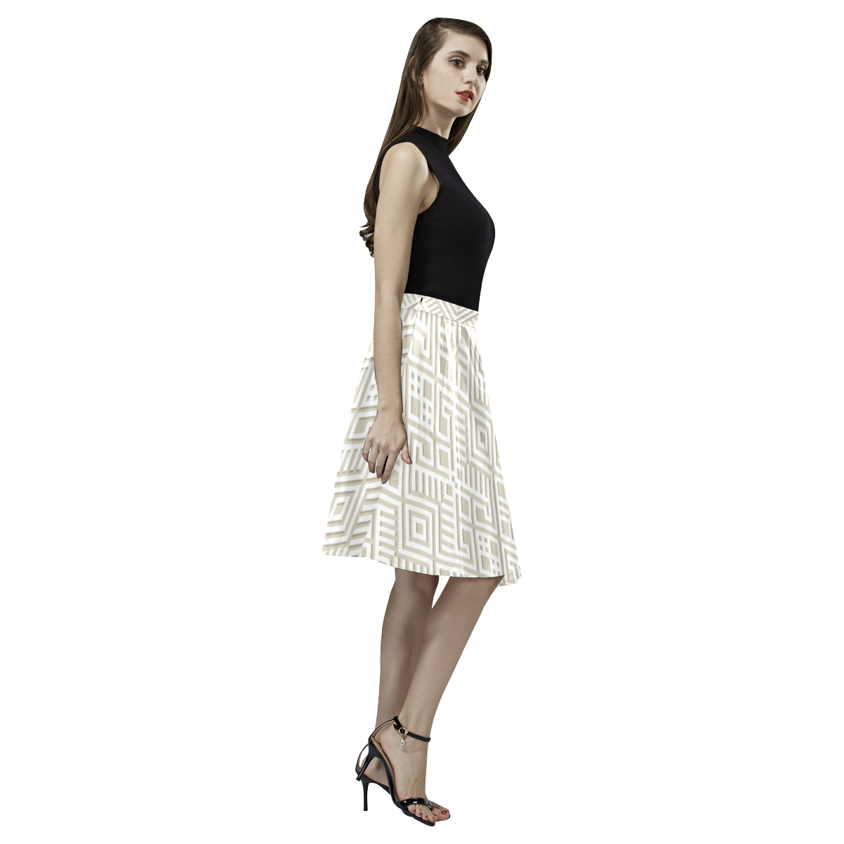 White 3D Geometric Pattern Melete Pleated Midi Skirt (Model D15)