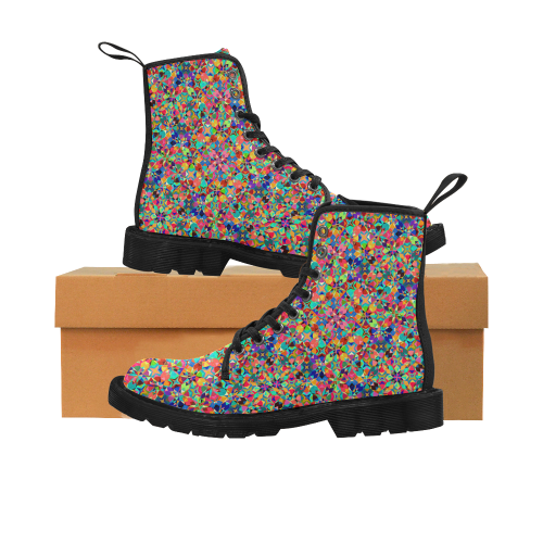 Multicolored Geometric Pattern Martin Boots for Women (Black) (Model 1203H)