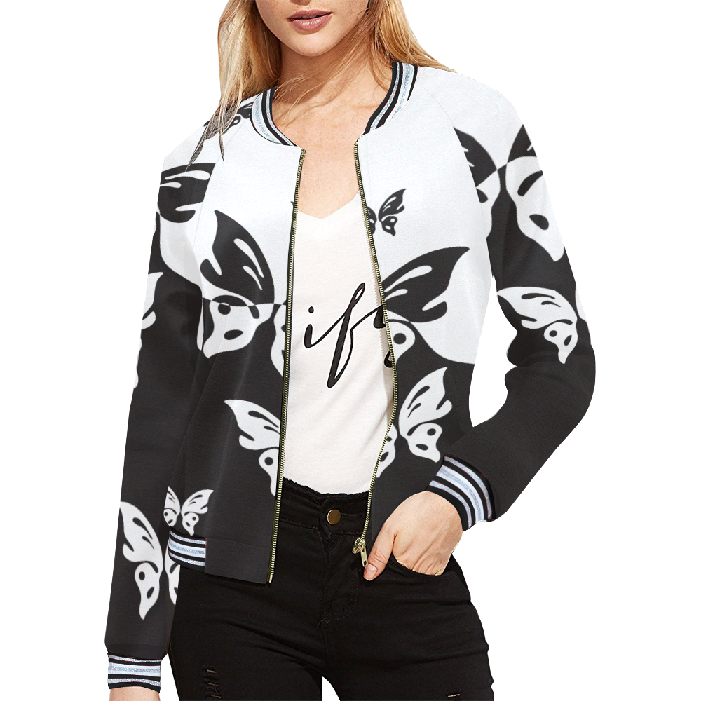 Animals Nature - Splashes Tattoos with Butterflies All Over Print Bomber Jacket for Women (Model H21)