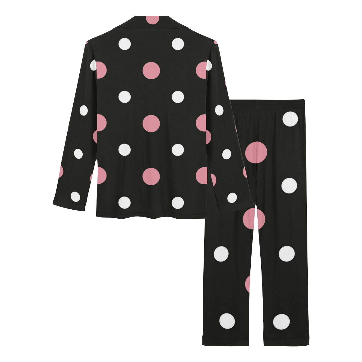 BLACK WITH PINK AND W2HITE DOTS Women's Long Pajama Set