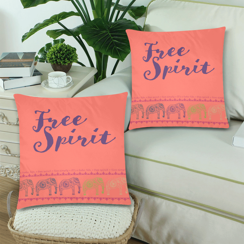 Boho Free Spirit Custom Zippered Pillow Cases 18"x 18" (Twin Sides) (Set of 2)