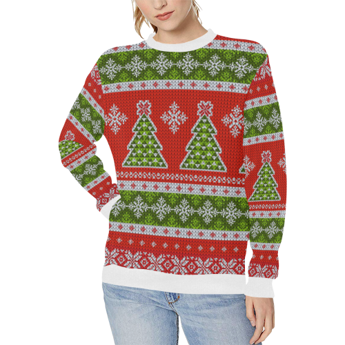 Christmas Knit Women's Rib Cuff Crew Neck Sweatshirt (Model H34)