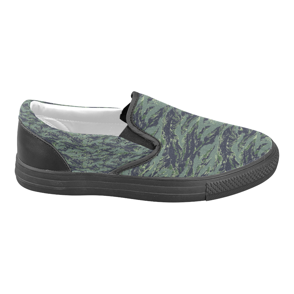 Jungle Tiger Stripe Green Camouflage Men's Unusual Slip-on Canvas Shoes (Model 019)