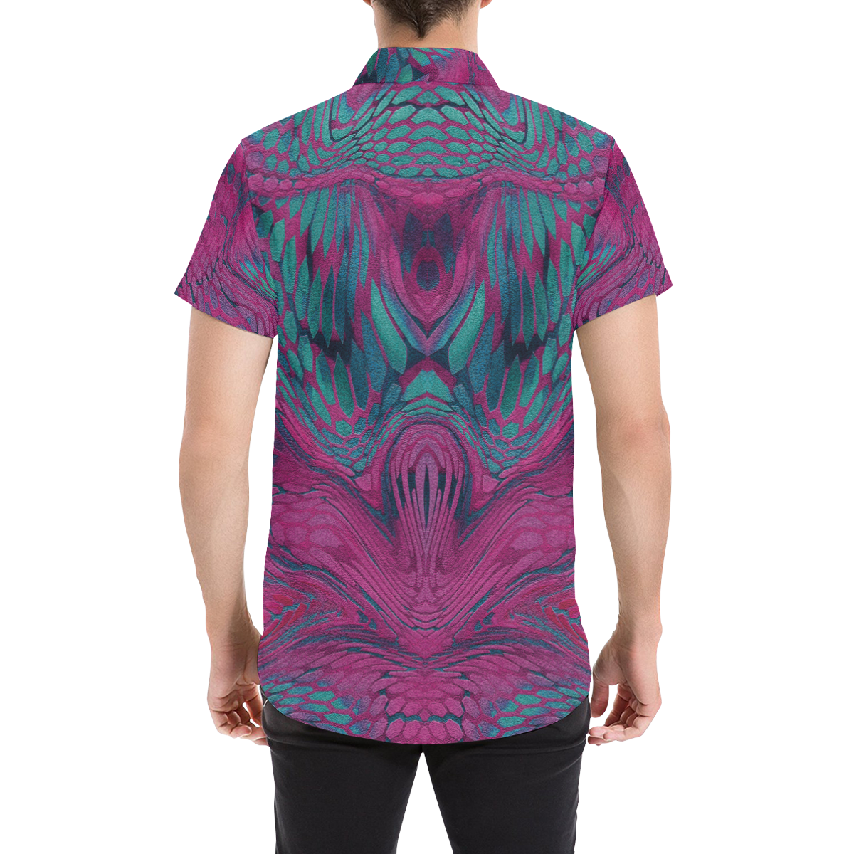 asia dragon reptile scales rainbow colored pattern camouflage in purple, bluish green and blue Men's All Over Print Short Sleeve Shirt/Large Size (Model T53)