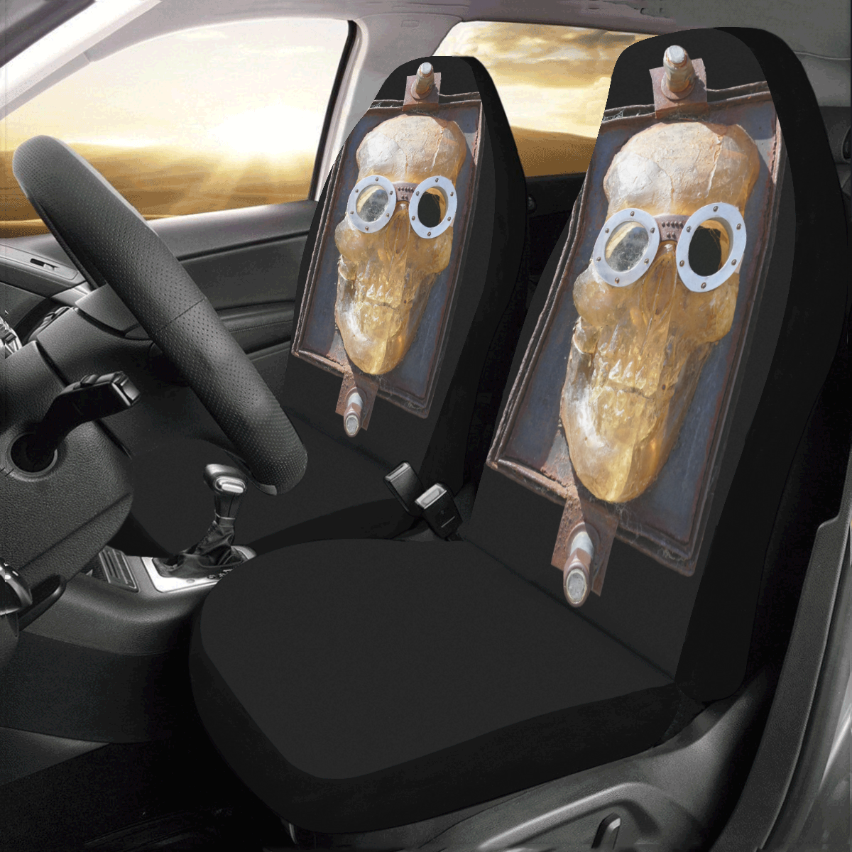 Steampunk Skull Photo Car Seat Covers (Set of 2)