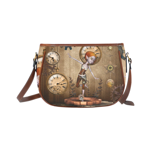 Steampunk girl, clocks and gears Saddle Bag/Large (Model 1649)