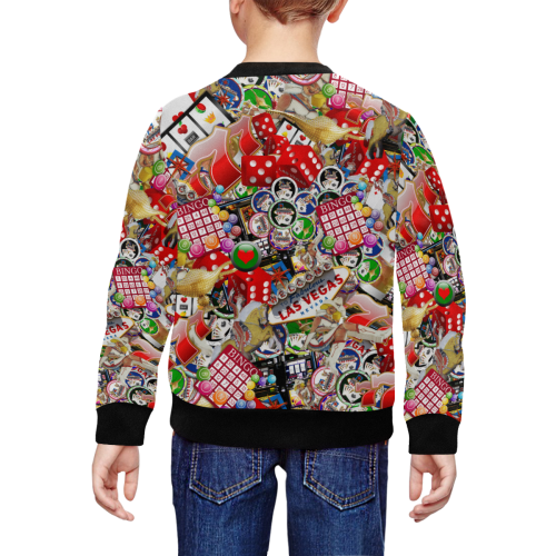 Gamblers Delight - Las Vegas Icons Black All Over Print Crewneck Sweatshirt for Kids (Model H29)