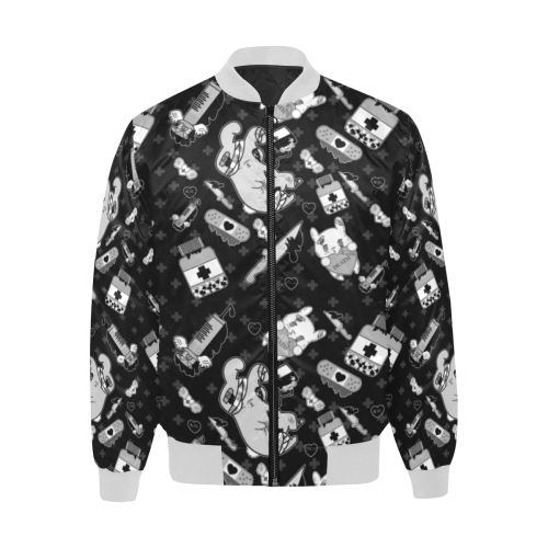 Hurt Bunny DEATH All Over Print Quilted Bomber Jacket for Men (Model H33)