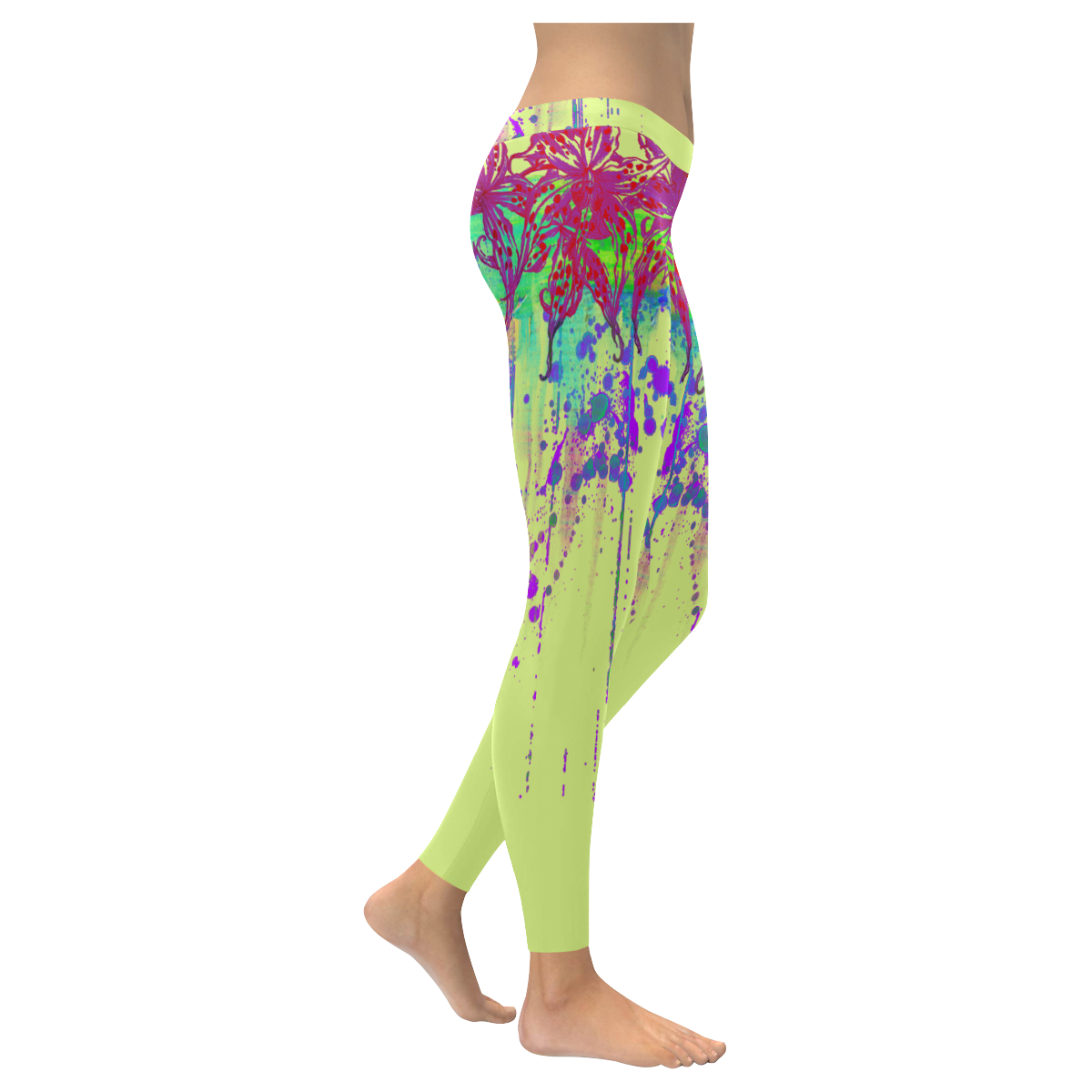 Watercolor lilies Women's Low Rise Leggings (Invisible Stitch) (Model L05)