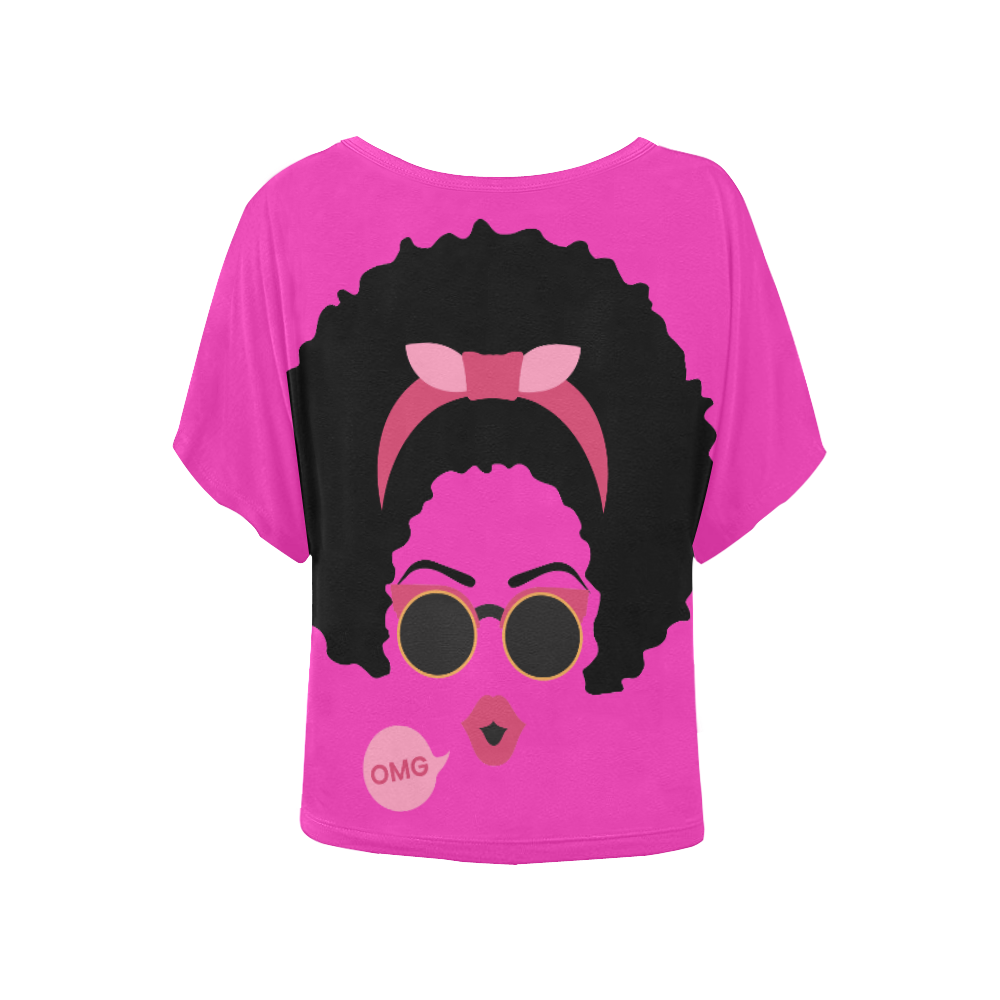 FD's Black Is Beautiful Collection- OMG Black Woman Pink Blouse 53086 Women's Batwing-Sleeved Blouse T shirt (Model T44)