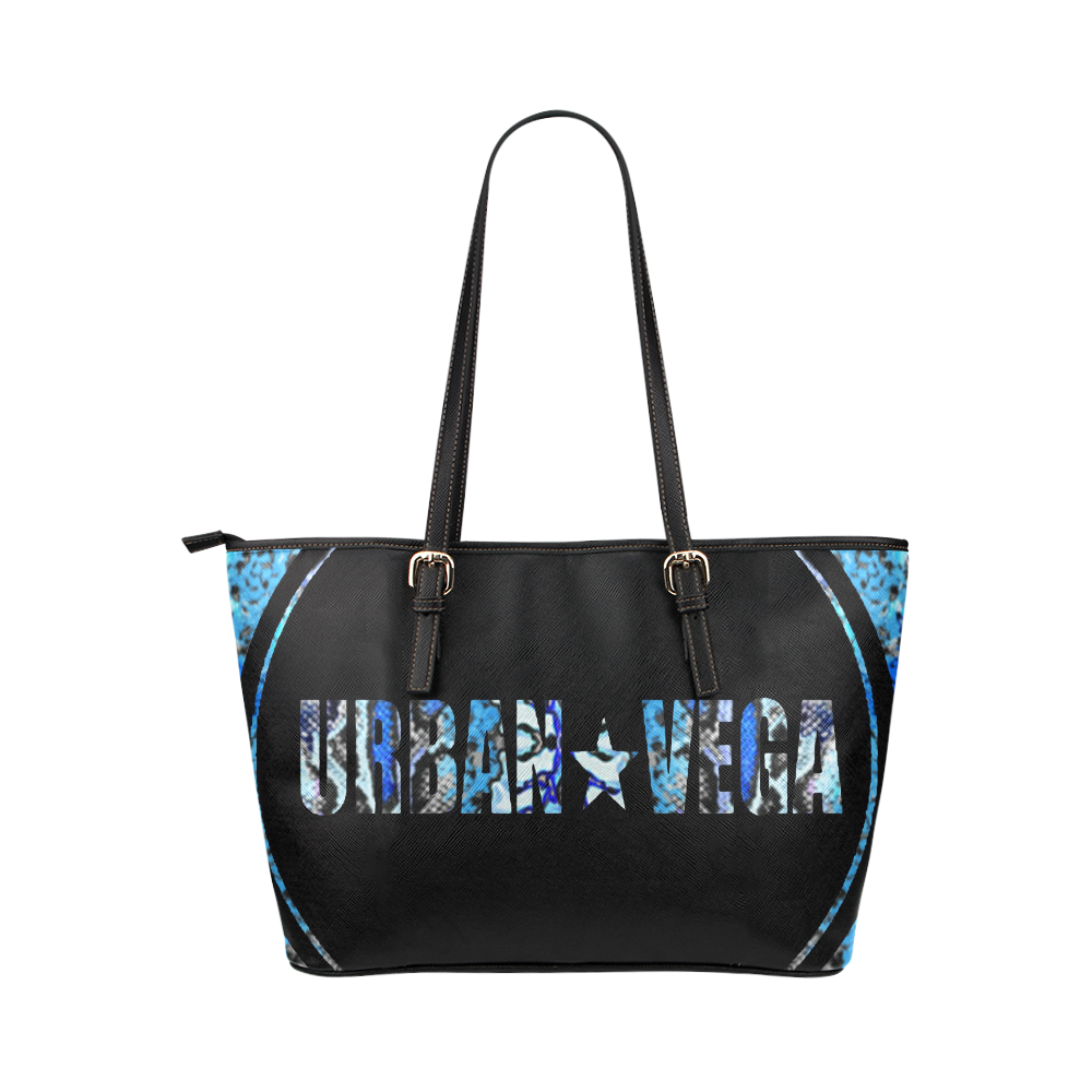 Black and blue with colorful logo name Leather Tote Bag/Large (Model 1651)
