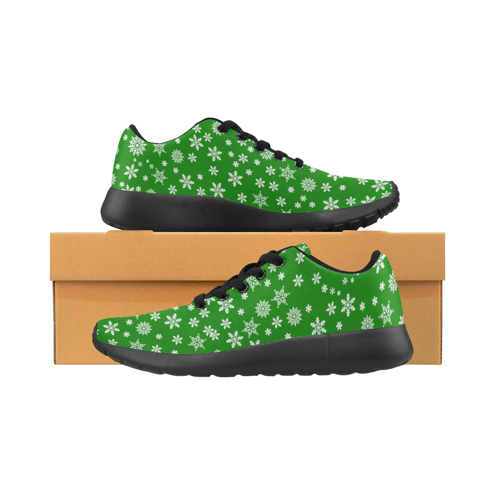 Christmas White Snowflakes on Green Women’s Running Shoes (Model 020)
