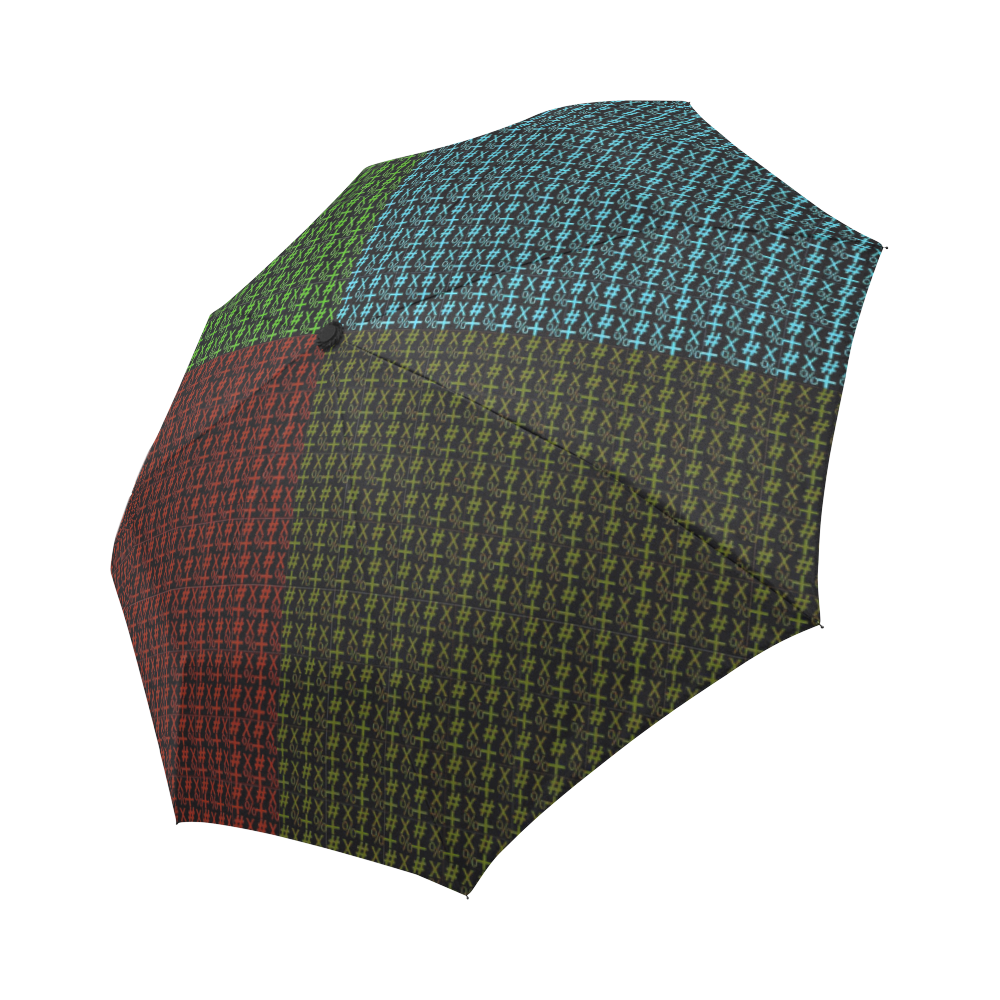 NUMBERS Collection Symbols 4 Gold/Teal/Red/Brown Auto-Foldable Umbrella (Model U04)