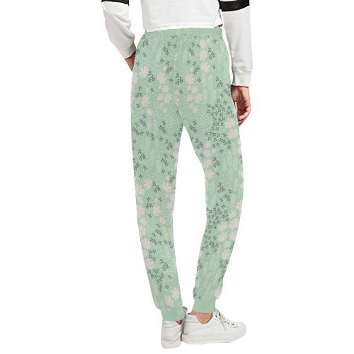 Mint Floral Pattern Unisex All Over Print Sweatpants (Model L11)