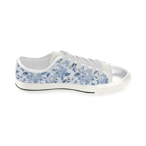 Blue and White Floral Pattern Women's Classic Canvas Shoes (Model 018)