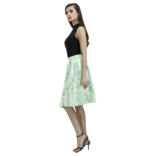 Mint Floral Pattern Melete Pleated Midi Skirt (Model D15)
