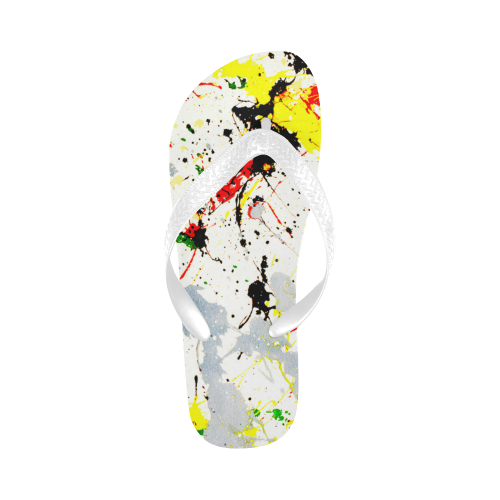Yellow & Black Paint Splatter Flip Flops for Men/Women (Model 040)