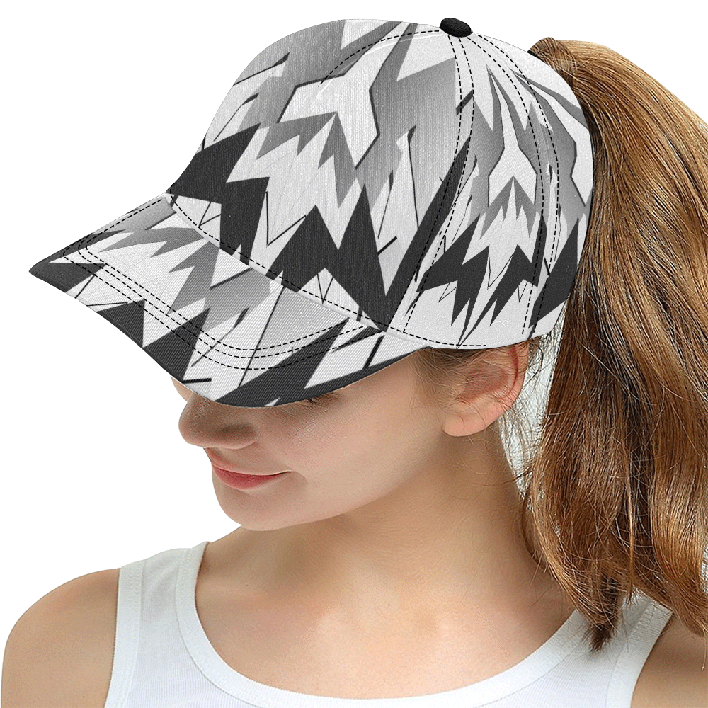 Abstract Angular (White/Black/Gray) All Over Print Snapback Hat D