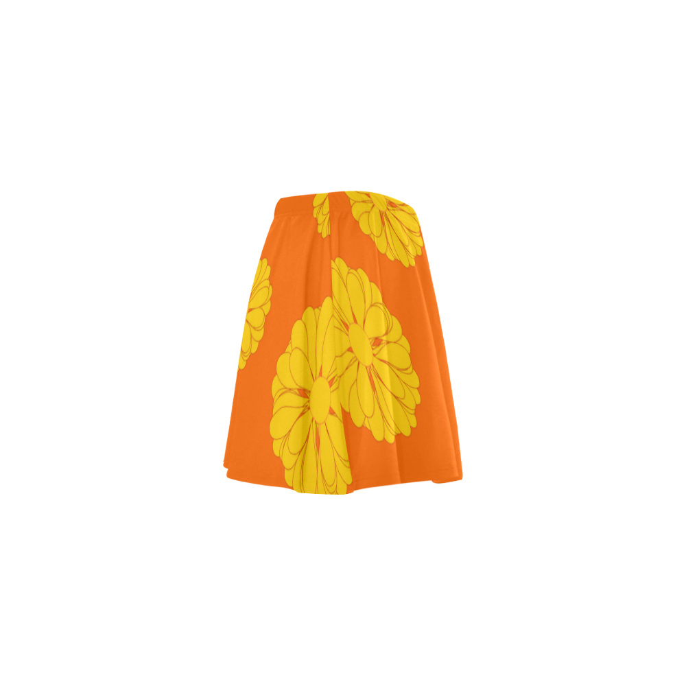 Orange & Yelllow Flower Pattern VAS2 Mini Skating Skirt (Model D36)