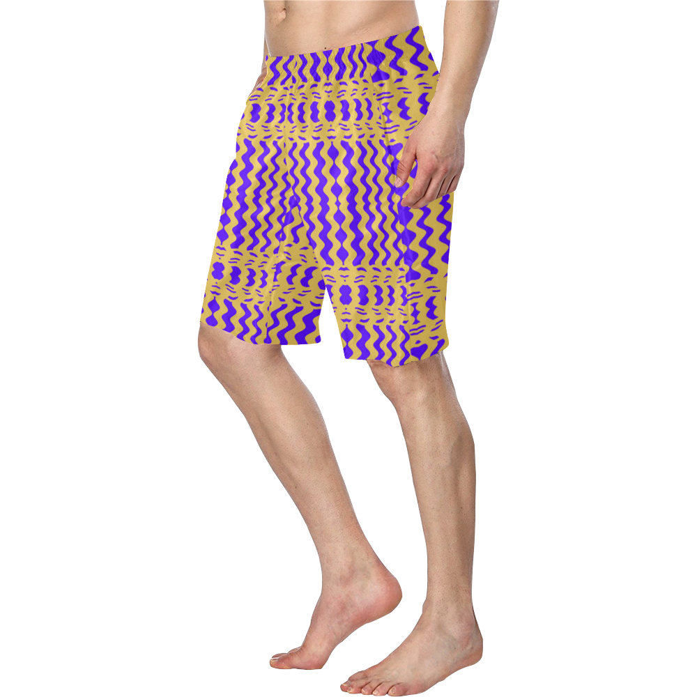 Purple Yellow Modern  Waves Lines Men's Swim Trunk/Large Size (Model L21)