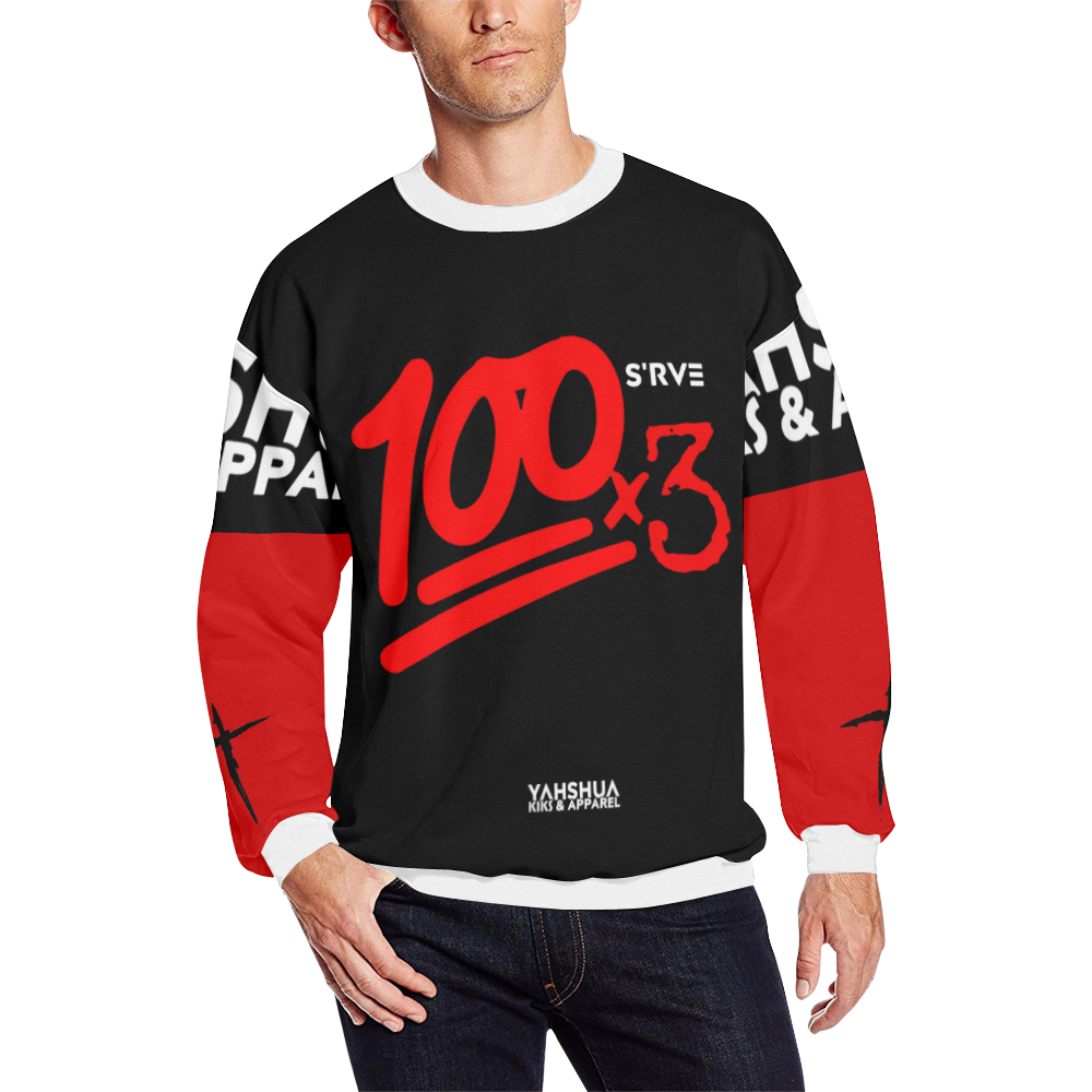 100x3 (Black Red) Men's Oversized Fleece Crew Sweatshirt/Large Size(Model H18)
