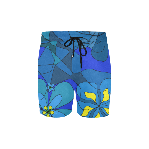 Abstract Blue Floral Design 2020 Men's Mid-Length Swim Shorts (Model L39)
